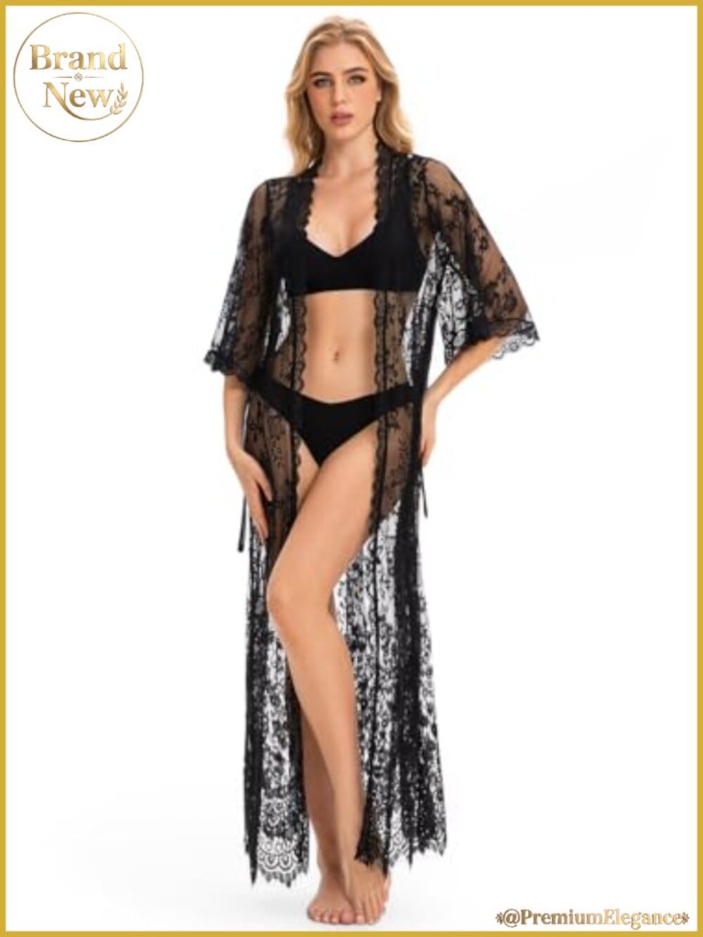 Sheer Lace Bell Sleeve Kimono Maternity Robe Duster Bridal Photoshoot Cover Up